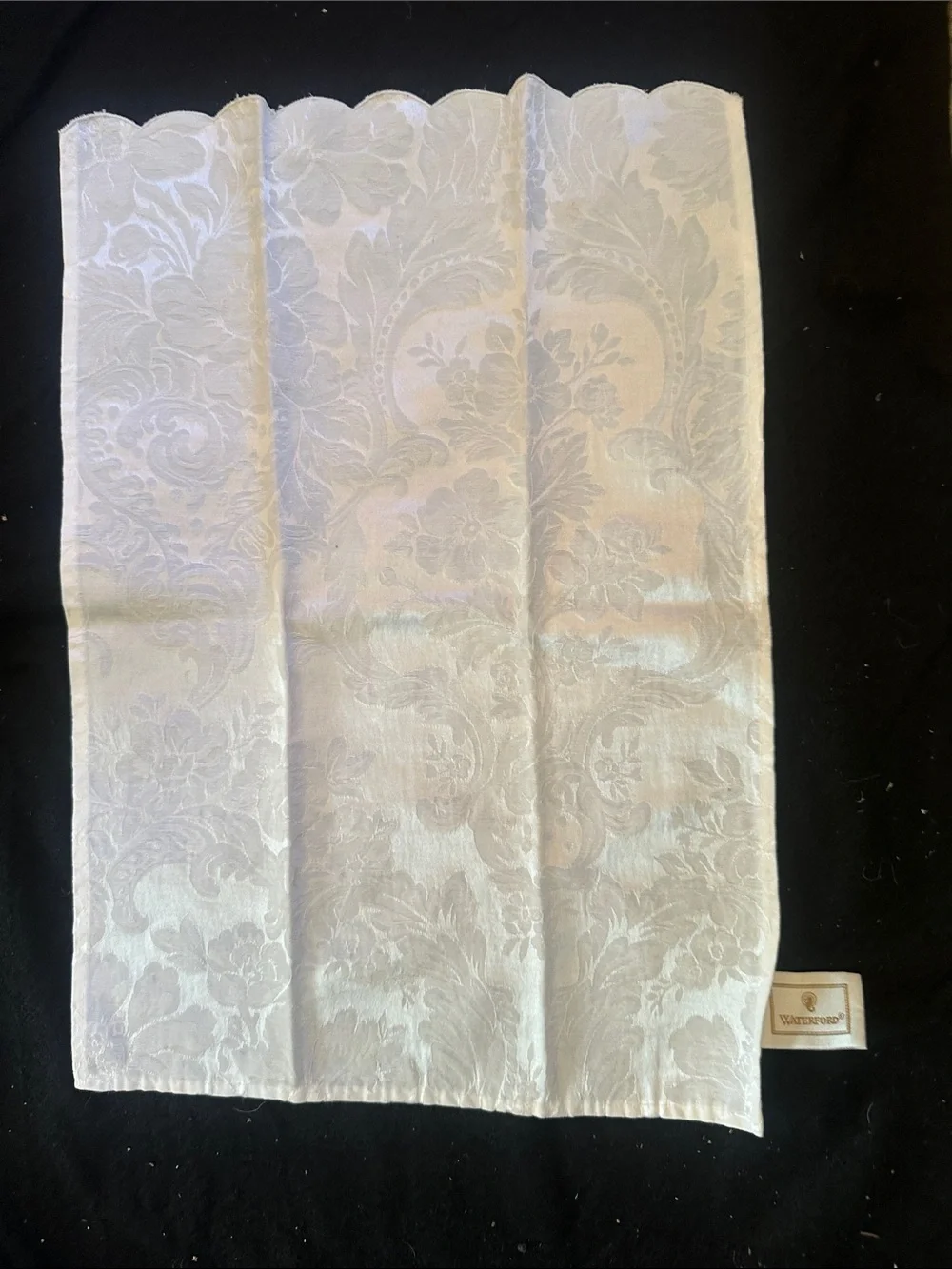 Waterford White Damask Linen Panel - Subtle Floral Jacquard